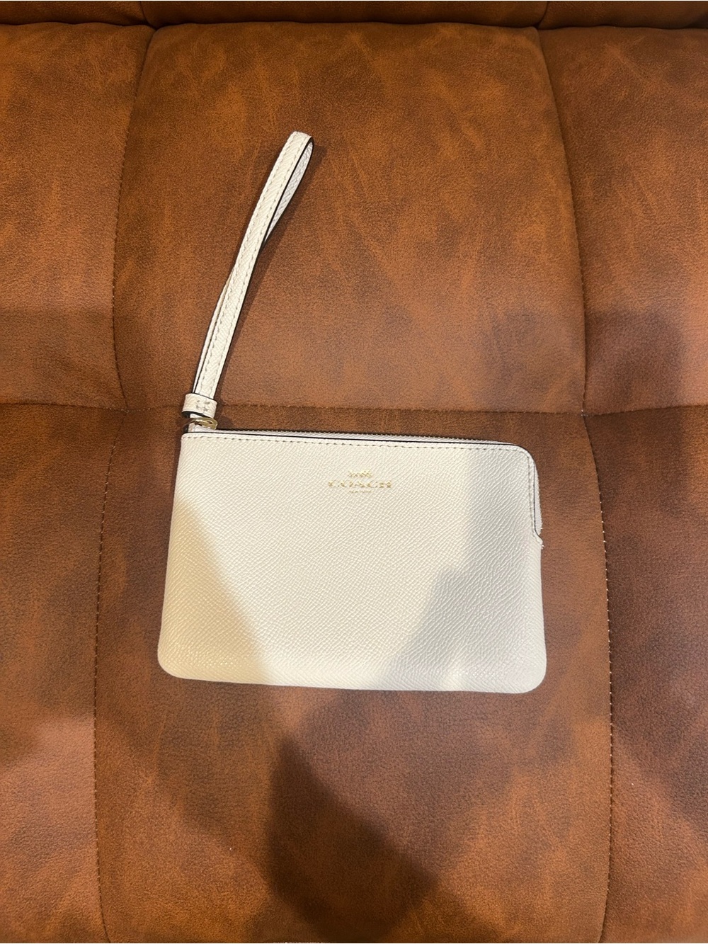 Coach Cream Leather Wristlet Pouch with Strap